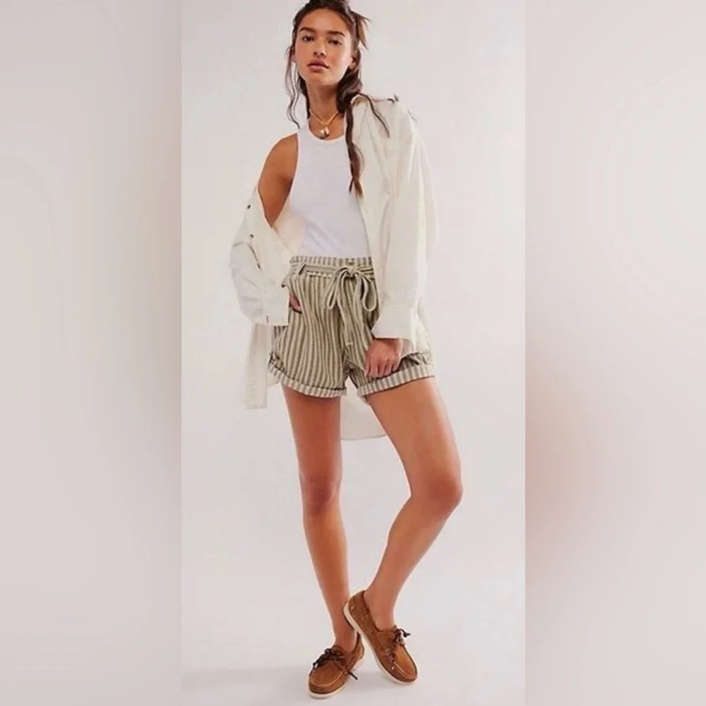 NWOT Free People Harriet Striped Shorts XS Brown Cream Combo New $78 FP One - Picture 4 of 6